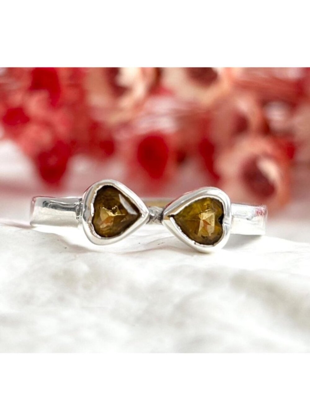 Dual Citrine Gemstone Heart Shaped Sterling Silver 925 Vintage Ring - sz 9.5